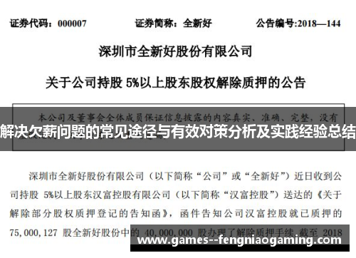 解决欠薪问题的常见途径与有效对策分析及实践经验总结