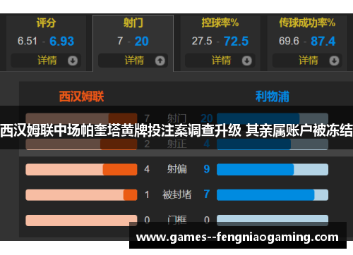 西汉姆联中场帕奎塔黄牌投注案调查升级 其亲属账户被冻结