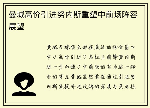 曼城高价引进努内斯重塑中前场阵容展望 曼城高价引进努内斯重塑中前场阵容展望